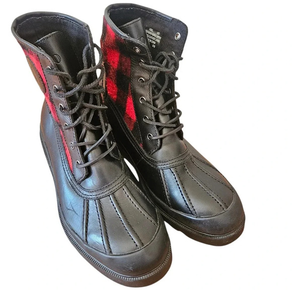 Polo Ralph Lauren Udel Men's Duck Lumberjack Leather Boot Black Red Plaid Sz 10. - Picture 4 of 16